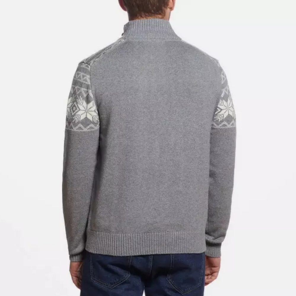 Men's Weatherproof Grey Quarter Zip Fair Isle Winter Pullover Sweater - Picture 2 of 9